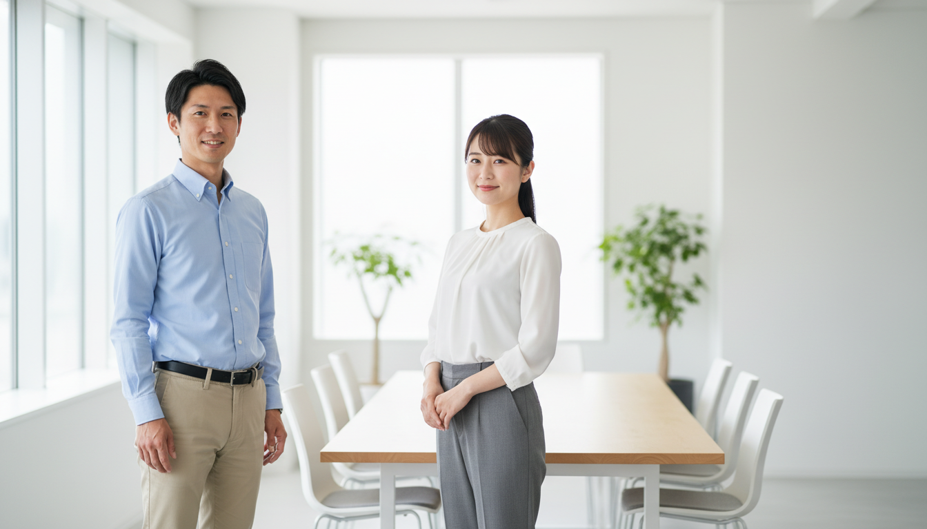 男女ともにオフィスカジュアルを意識した服装を心がける